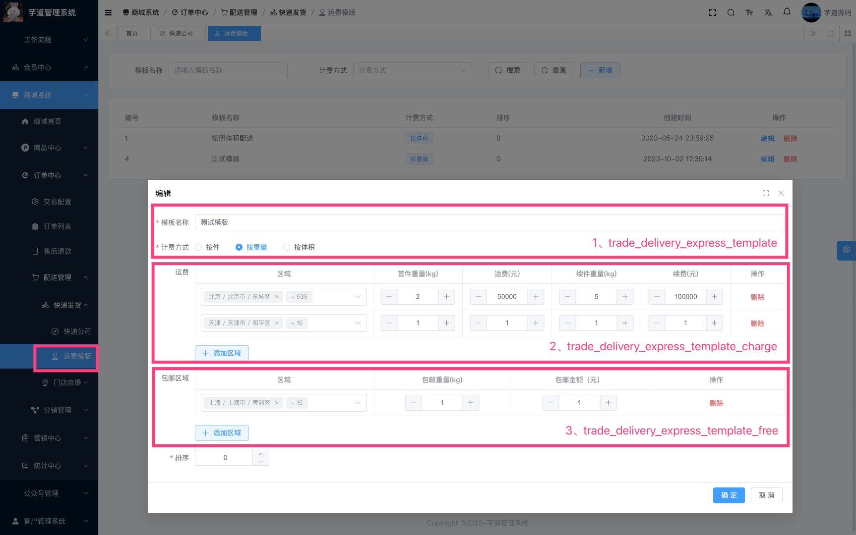 运费模版